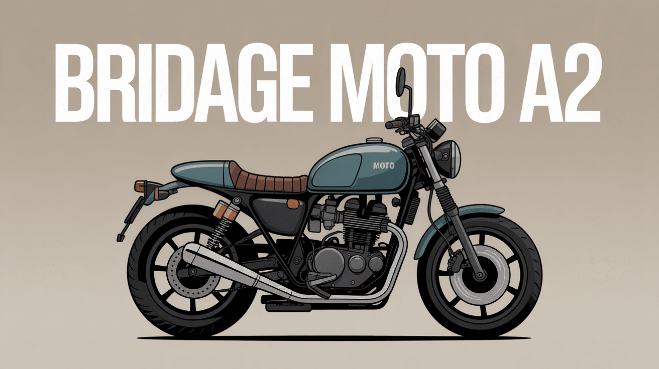 Image d'une moto moderne avec texte Bridage moto A2