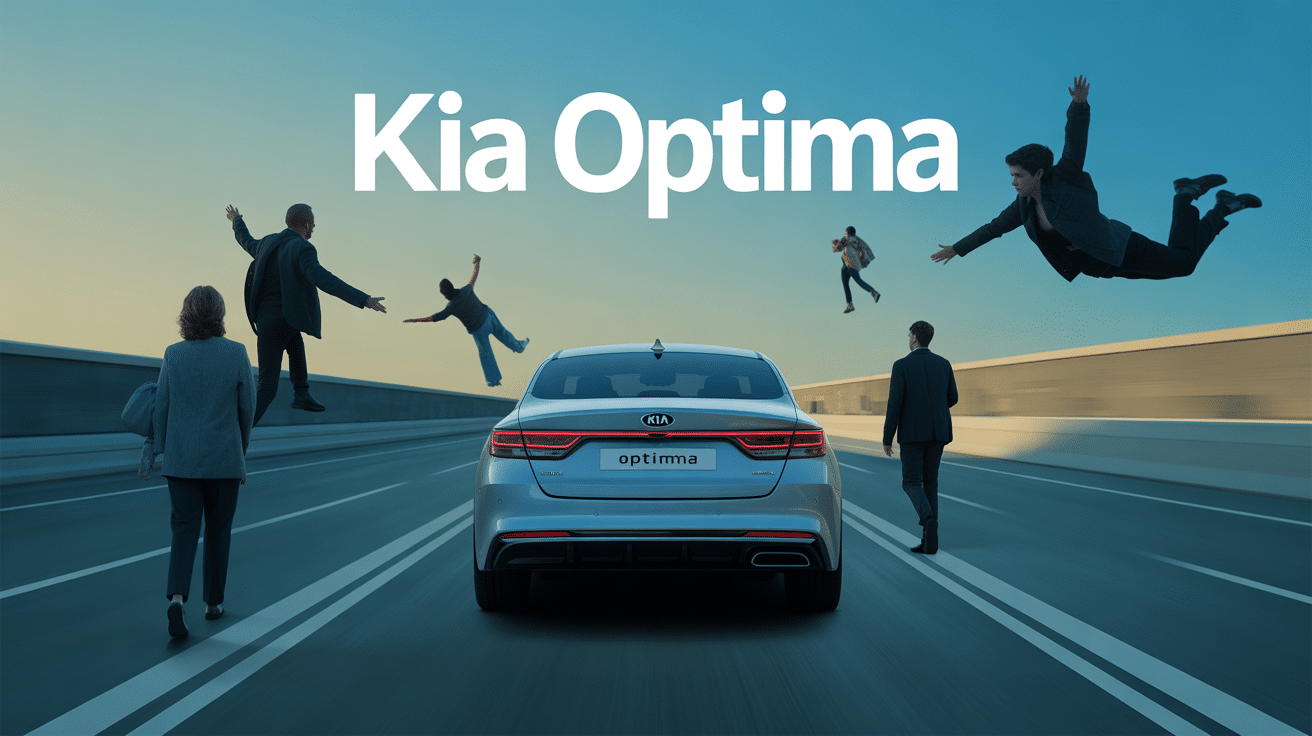 Kia Optima sur route ouverte, silhouettes en mouvement