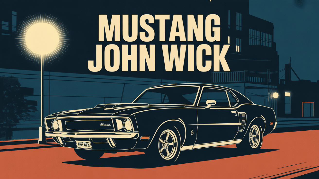 Illustration Mustang John Wick muscle car noire ville nuit