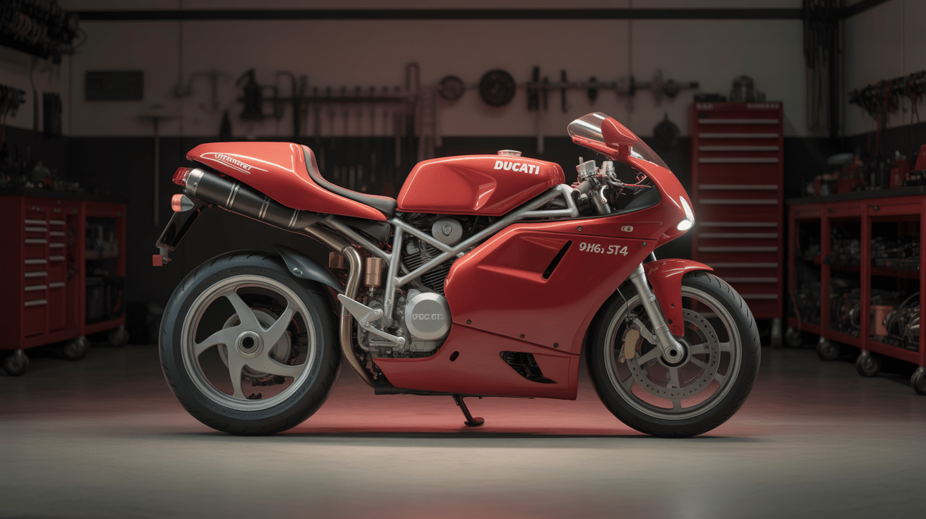 Vue atelier moto Ducati 916 ST4 regulateur tension schema