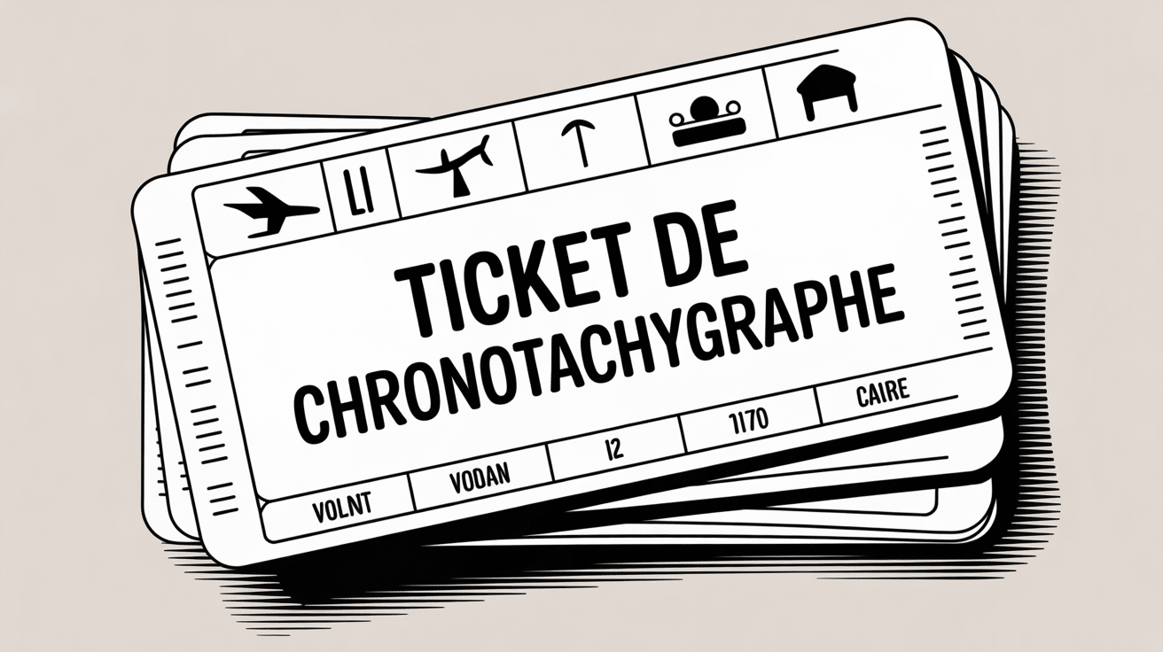 ticket chronotachygraphe numerique sur fond neutre avec pictogrammes