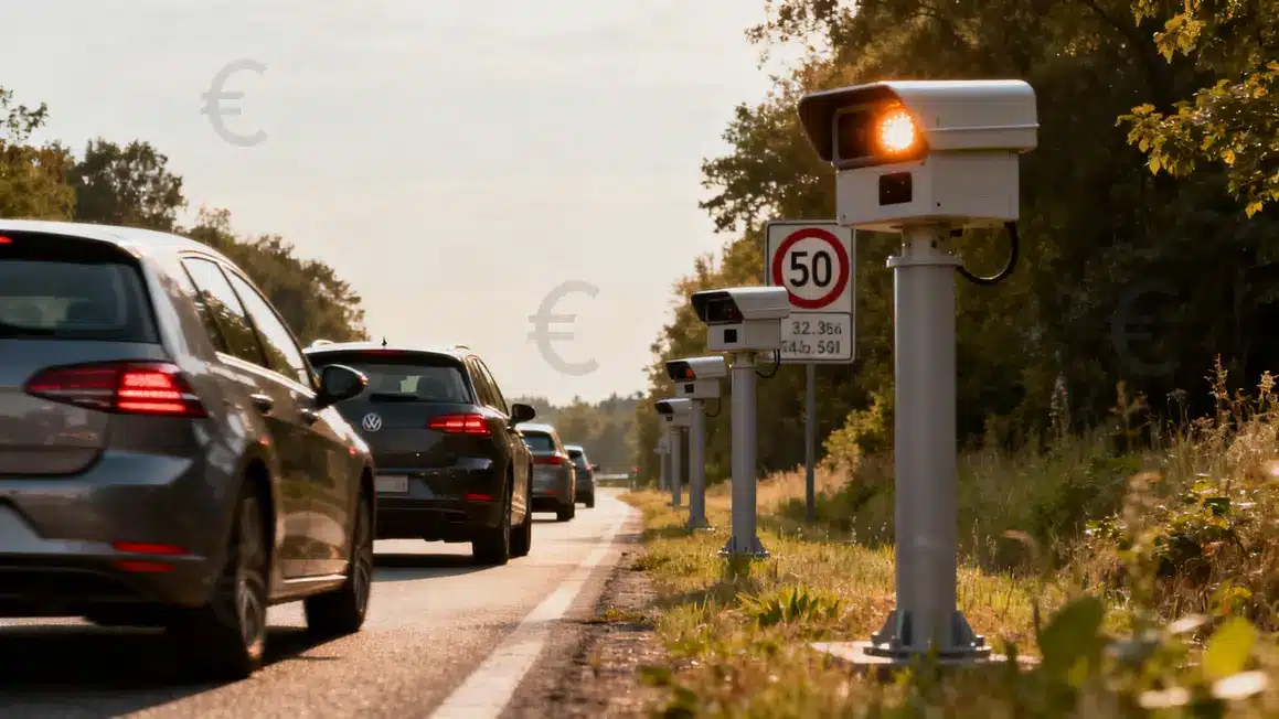 Radars automatiques file voitures panneau limitation