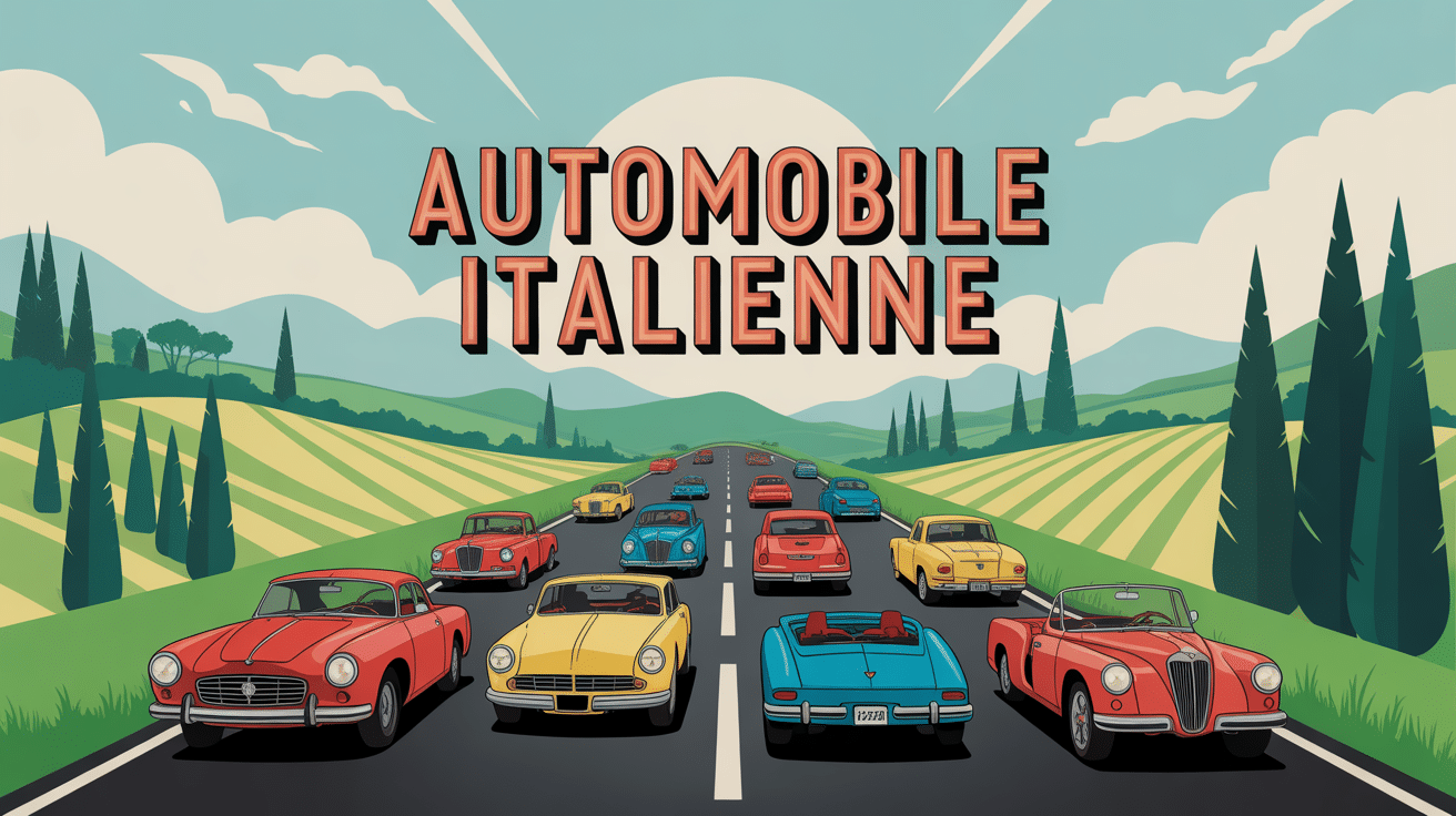Scène route italienne avec voitures élégantes