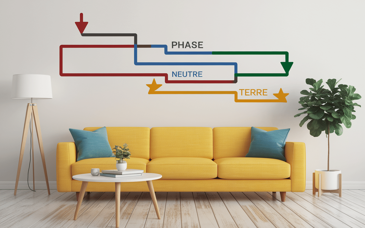 schema fil FAP phase marron dans mur