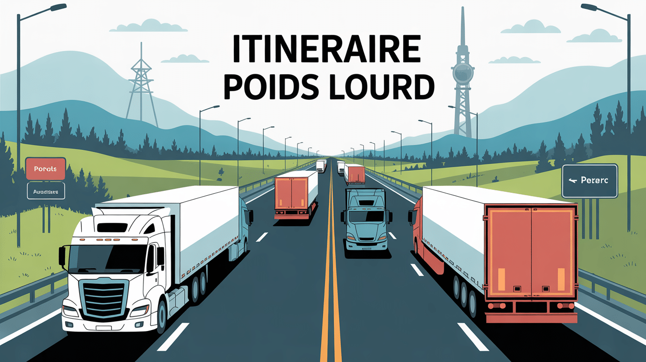 Illustration autoroute camions Itineraire poids lourd