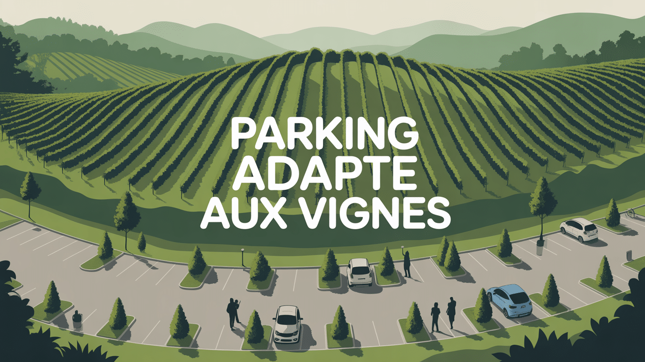 Parking vegetalise integre aux vignes vue drone