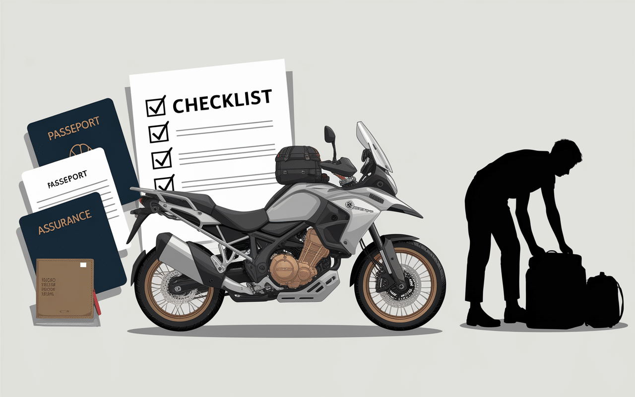 Documents et moto avant Tunnel sous la Manche