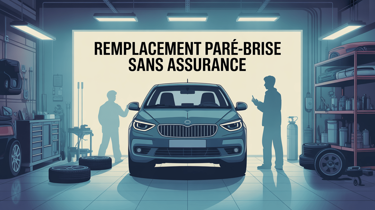 Visuel d'une voiture garage remplacement pare-brise sans assurance