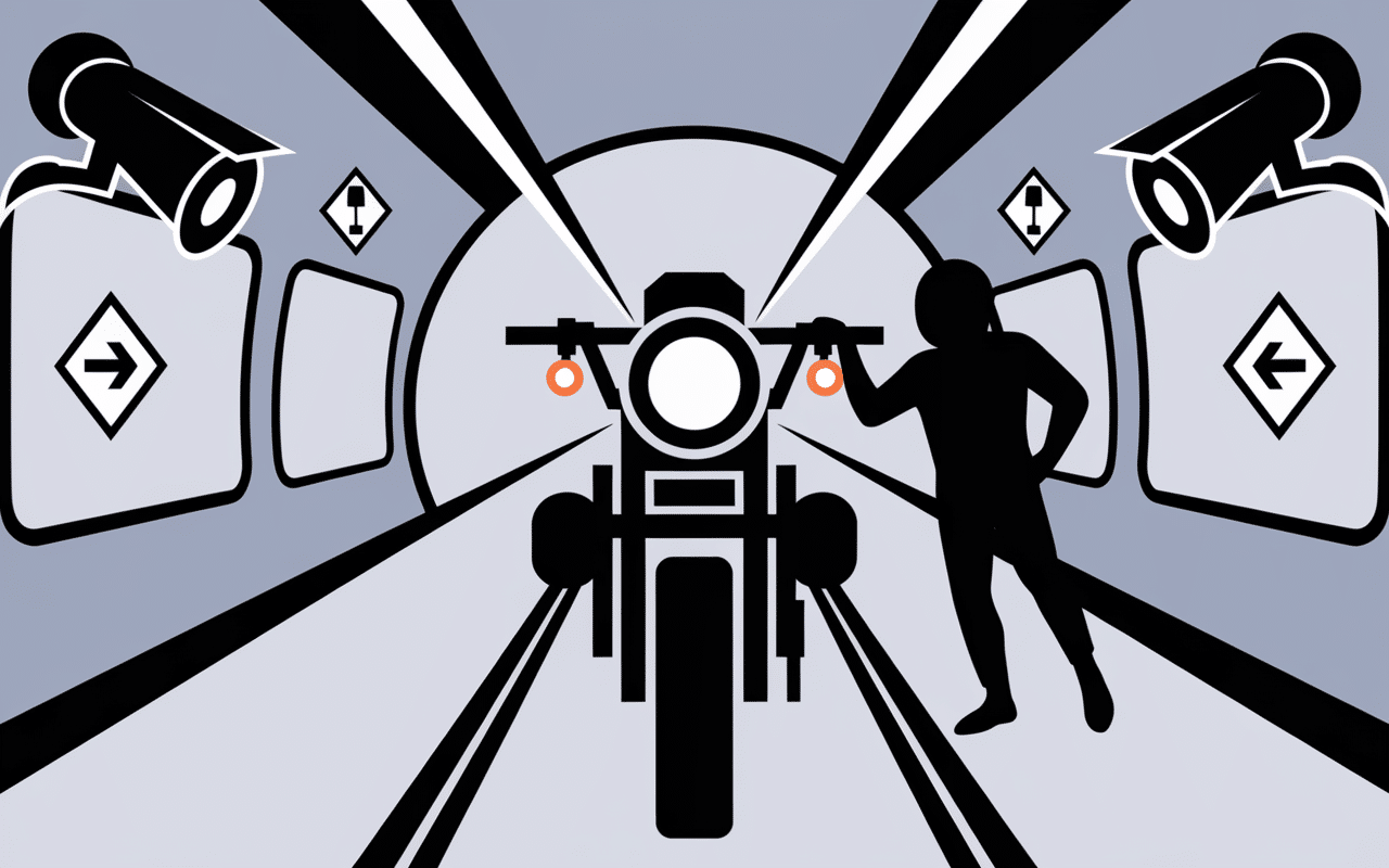 Moto arrimée sécurité dans Tunnel sous la Manche