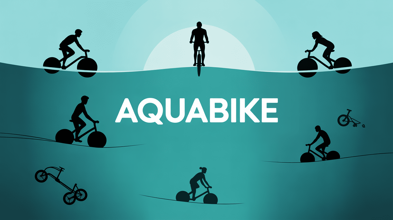 Scène dynamique aquabike en piscine silhouettes inclusives