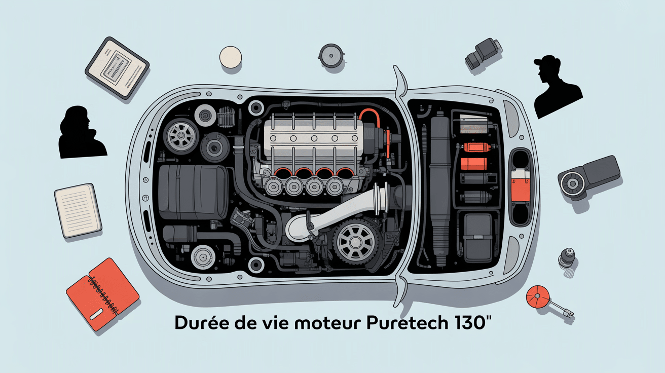 Vue moteur PureTech 130, carnet entretien, chiffres kilometrage