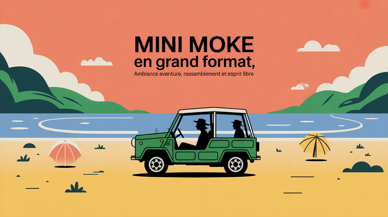 Mini Moke vert aventure sur plage été