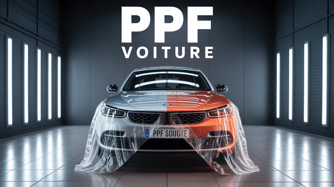 Film protecteur PPF sur voiture brillante