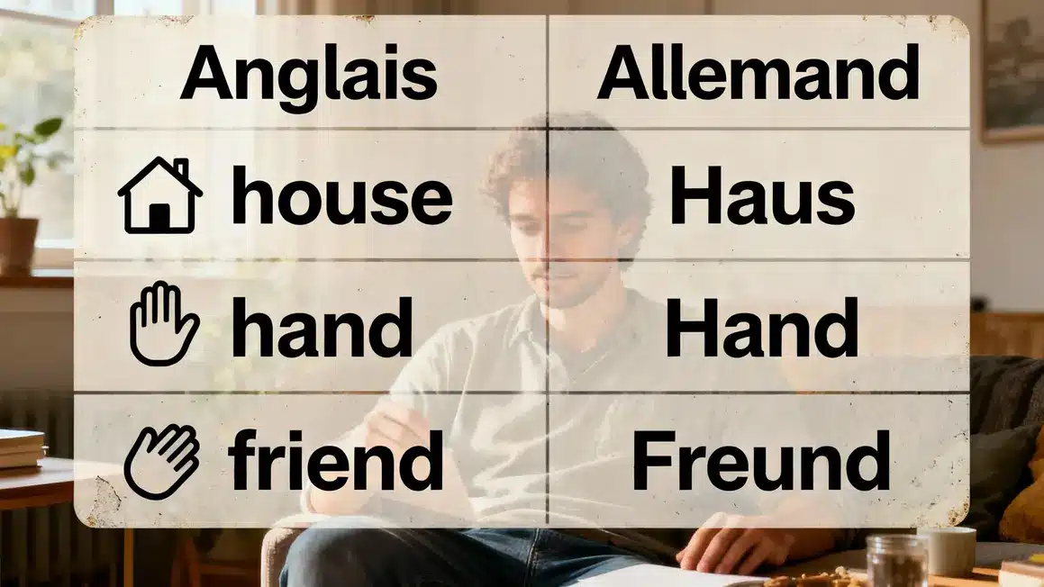 Tableau mots anglais allemand similaires mobilité