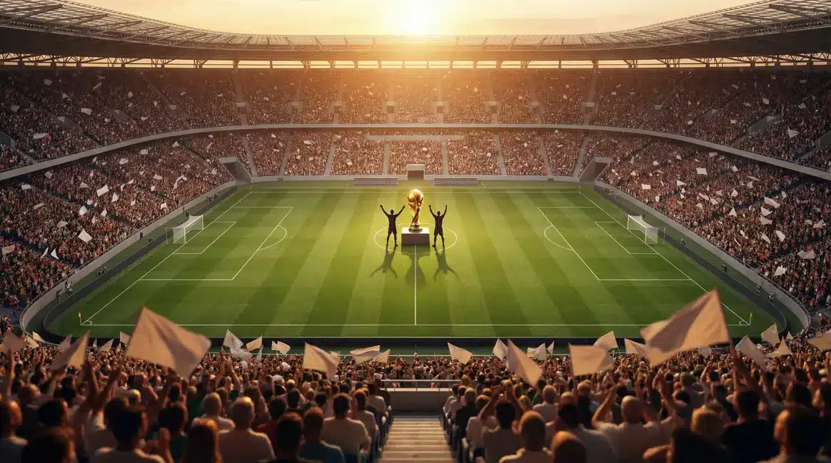 Terrain de football, trophée, victoire Allemagne