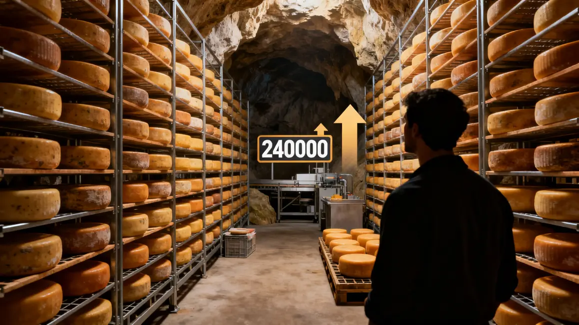 Cave moderne avec rayonnages, meules et indicateurs croissance
