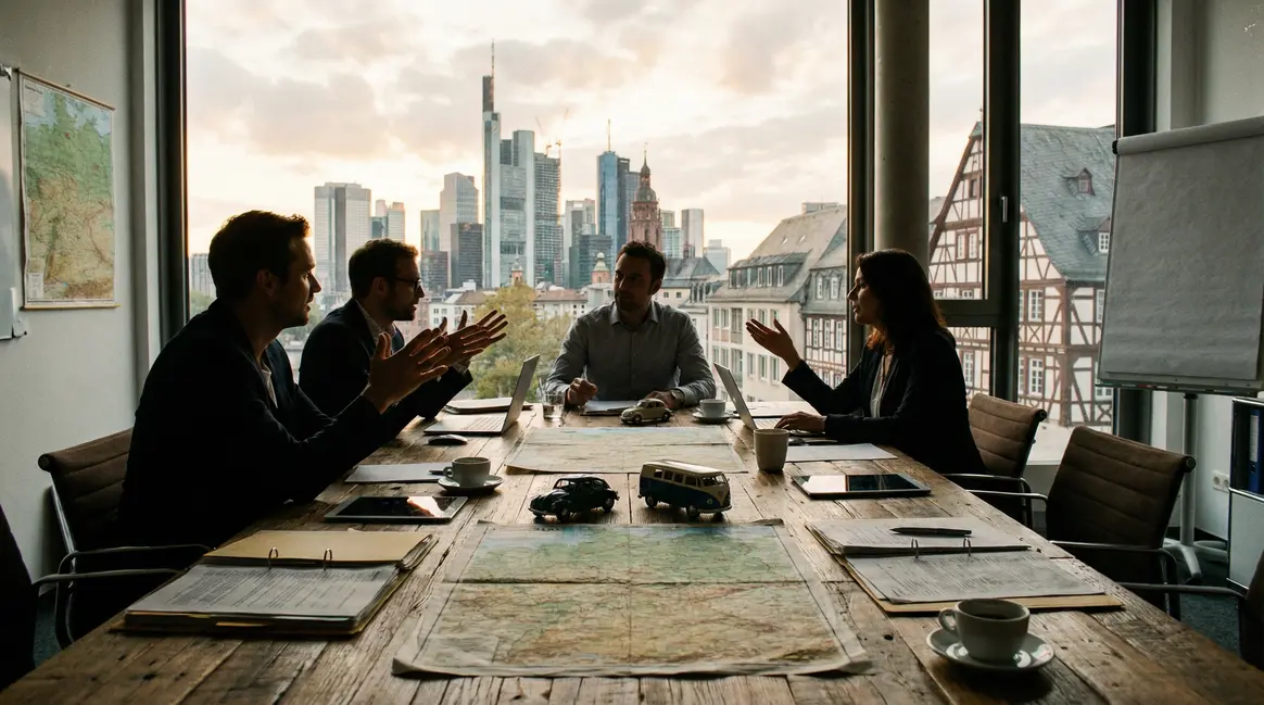Salle de reunion entrepreneurs tech Allemagne vue urbaine