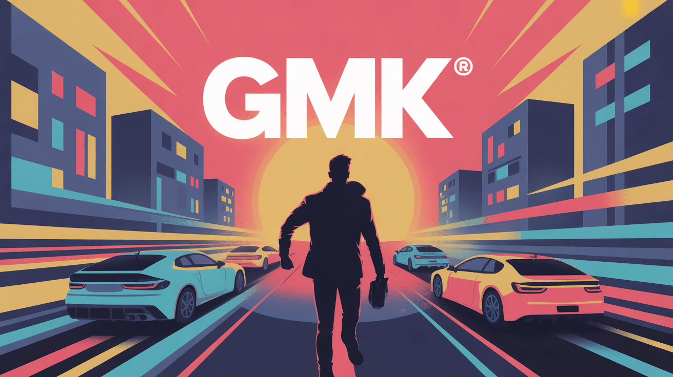 gmk personnage entouré de voitures et immeubles