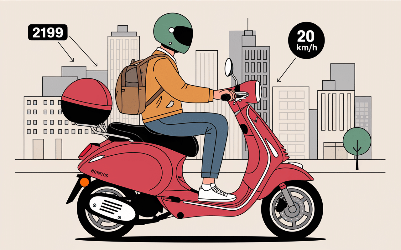 Scooter zip vue latérale coffre ouvert