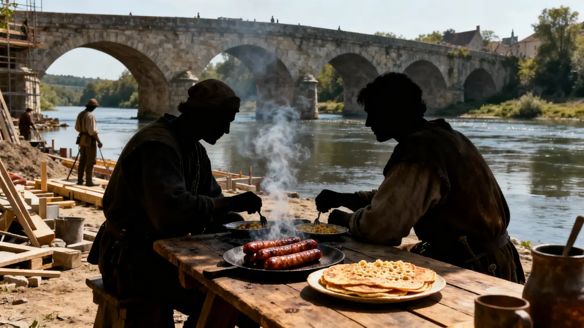 Ouvriers médiévaux Wurstküchl repas saucisse à Ratisbonne