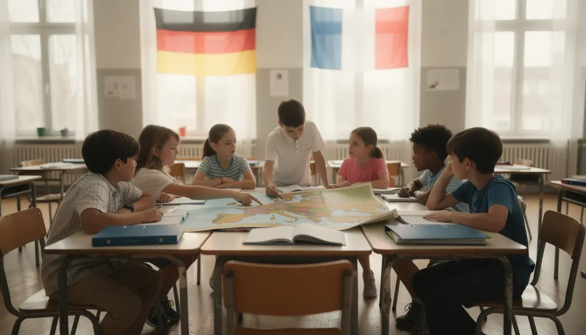Enfants salle de classe Allemagne France autour carte Europe
