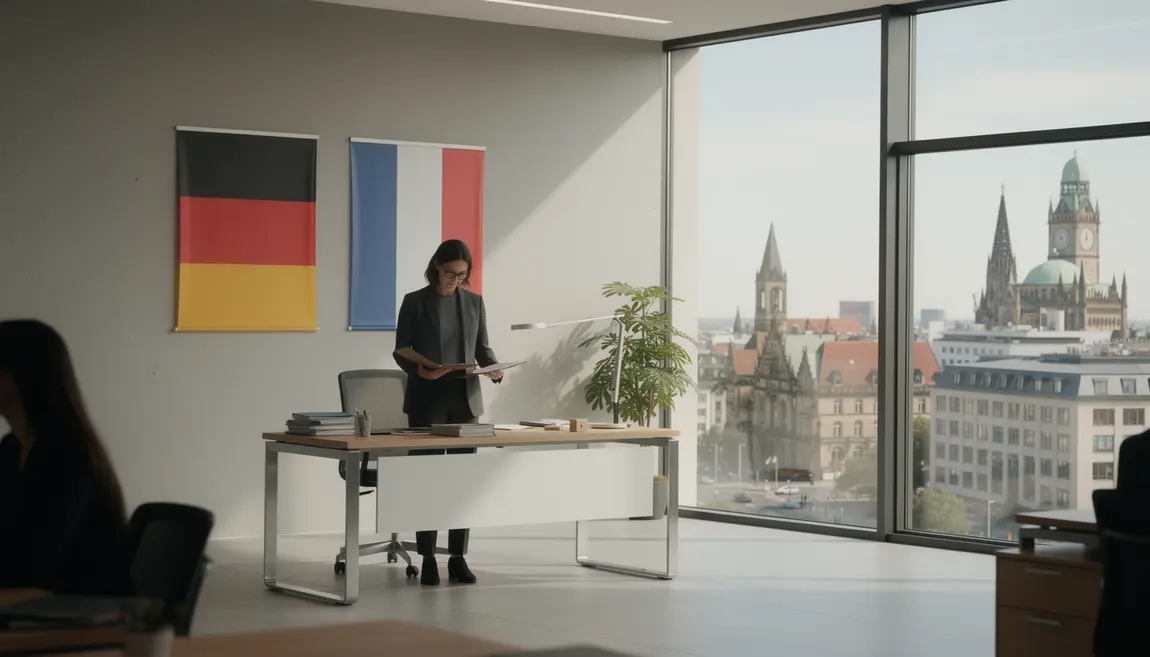 Bureau moderne Allemagne drapeaux dossiers urbain