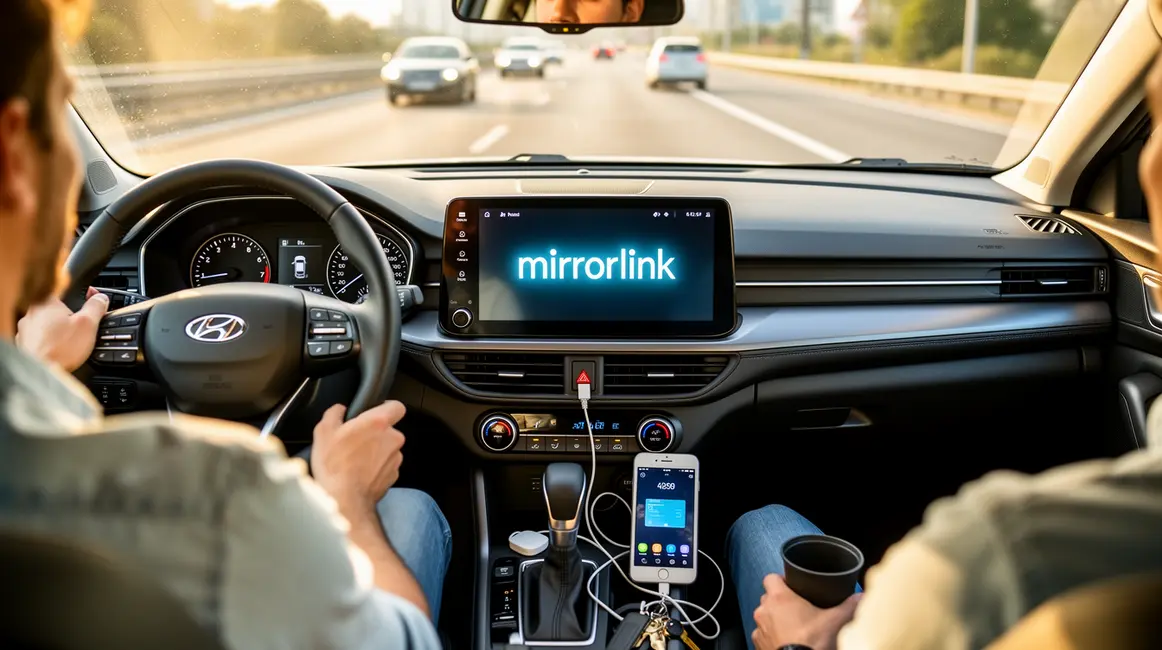 Ecran MirrorLink lumineux sur route moderne