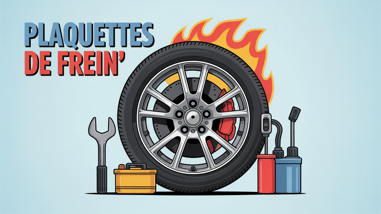 Changement plaquette de frein, roue voiture et outils