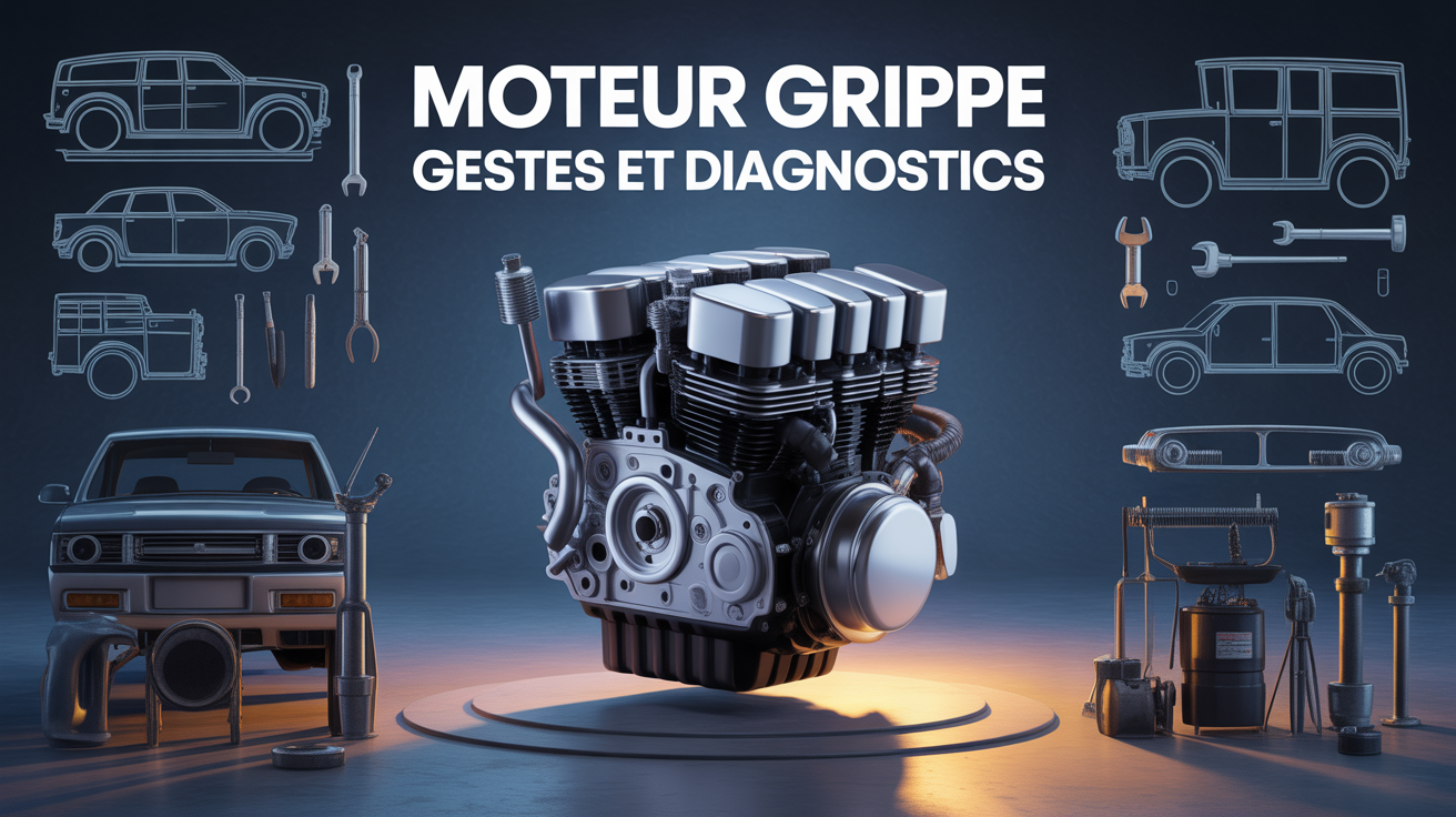Moteur grippé entoure de vehicules et outils