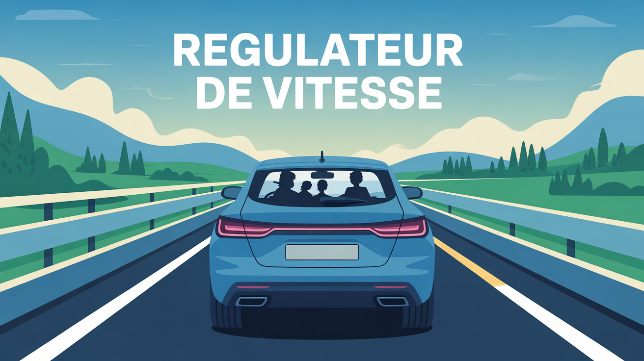 Illustration regulateur de vitesse voiture sur autoroute