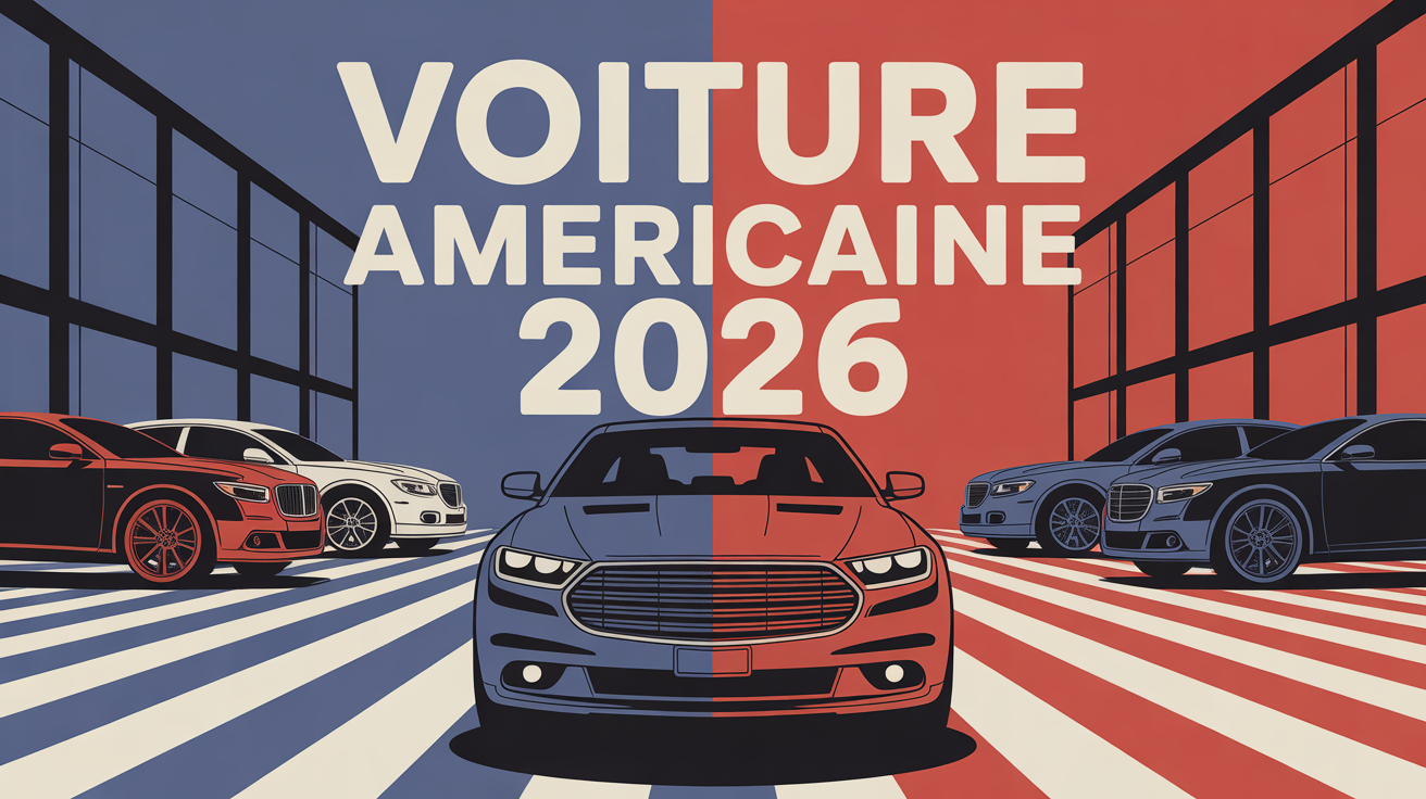 Voiture americaine moderne devant showroom, scene dynamique