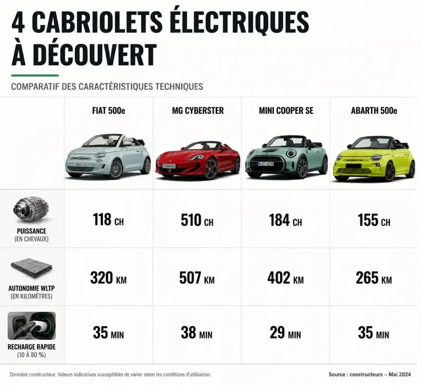 Comparatif technique des principaux modèles de cabriolets électriques disponibles sur le marché