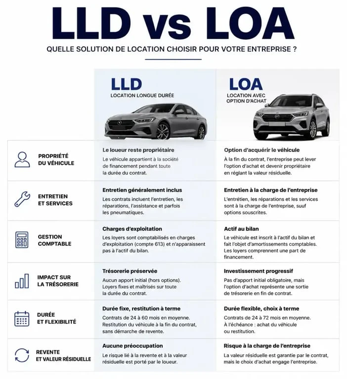 Comparatif LLD vs LOA pour le leasing voiture professionnel