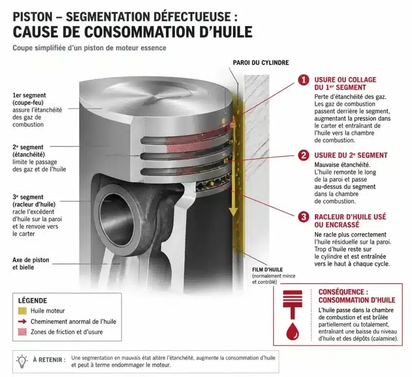 Schéma explicatif du risque de casse moteur sur Renault Scénic 3 lié à la consommation d'huile du bloc 1.2 TCe