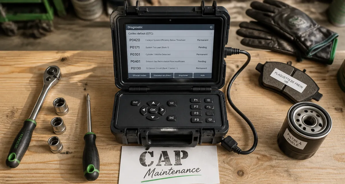 Formation mécanique automobile pour adulte : valise de diagnostic OBD, outils et pièces pour reconversion certifiante
