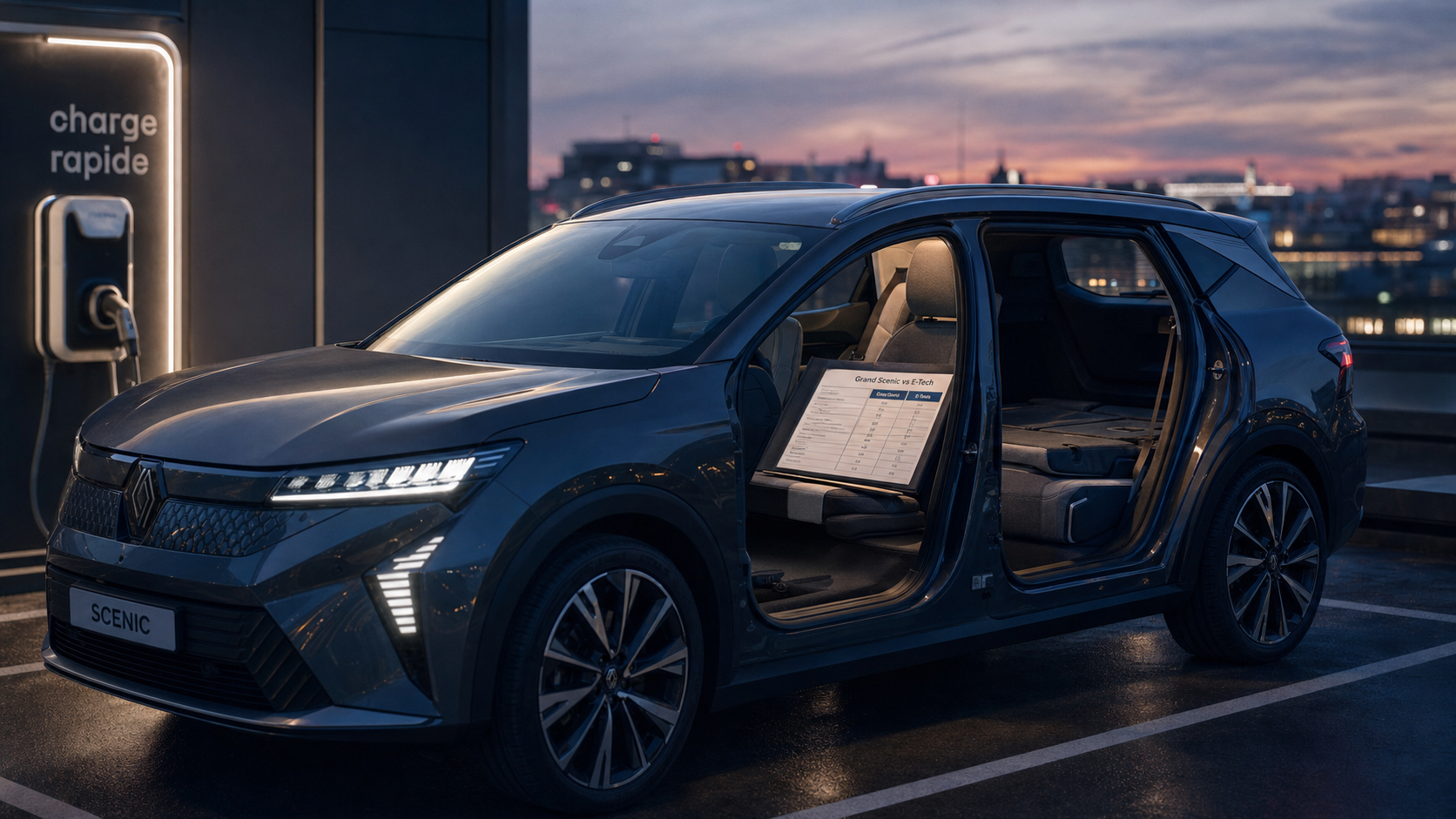 Nouveau Grand Scenic, choix fin du thermique vers électrique, visuels comparatifs