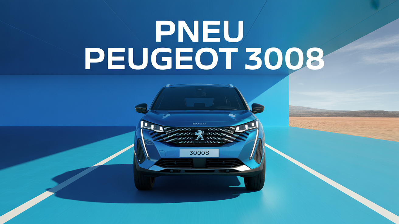 Illustration pneu 3008 suv securite fond bleu