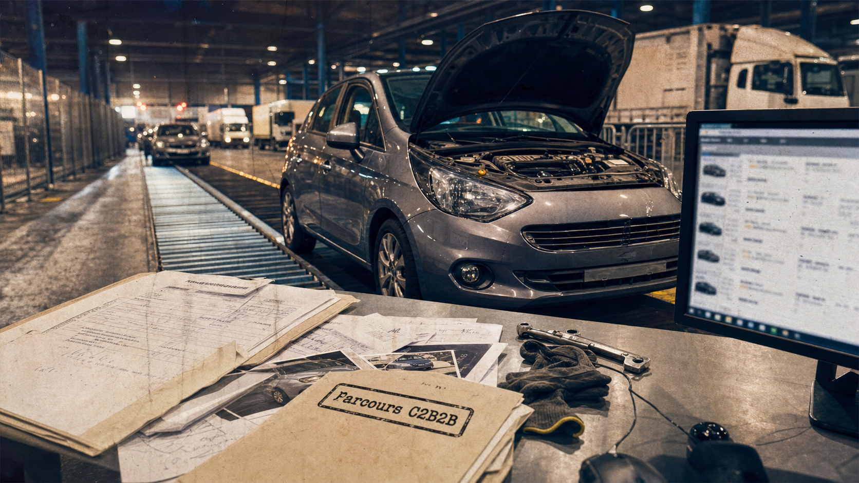 Que deviennent les voitures de vendez votre voiture.fr ? Parcours C2B2B en hall logistique.