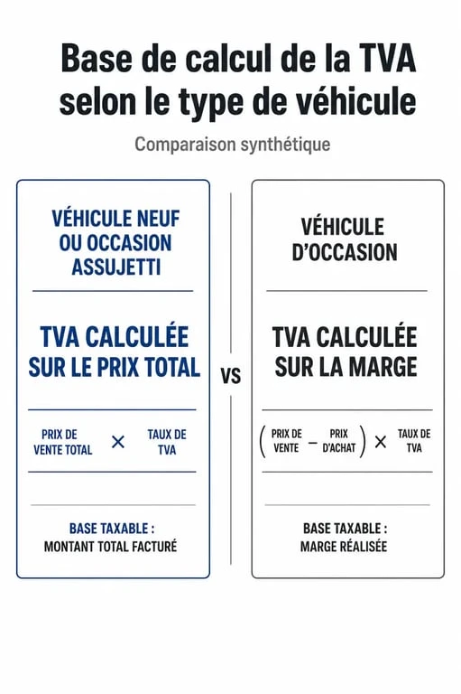 Tableau comparatif des régimes de TVA d'une voiture : neuf vs occasion et TVA sur marge