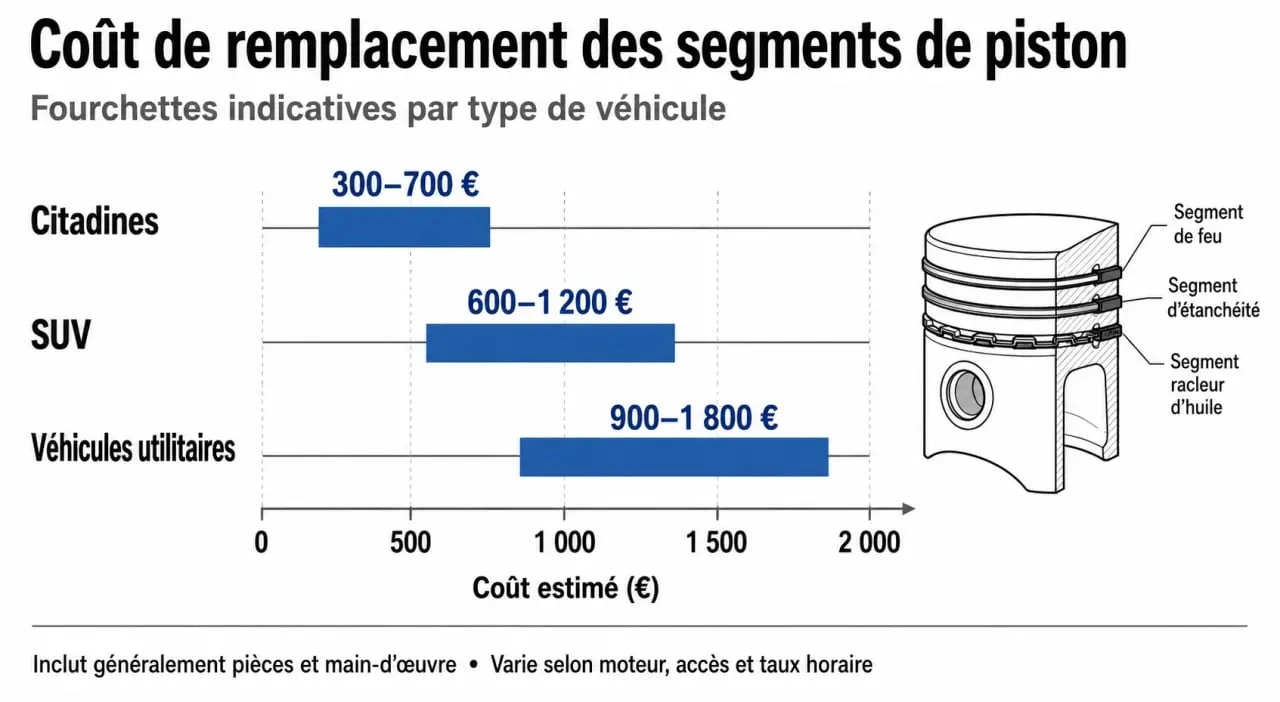 Infographie des prix moyens d'une segmentation moteur par type de véhicule
