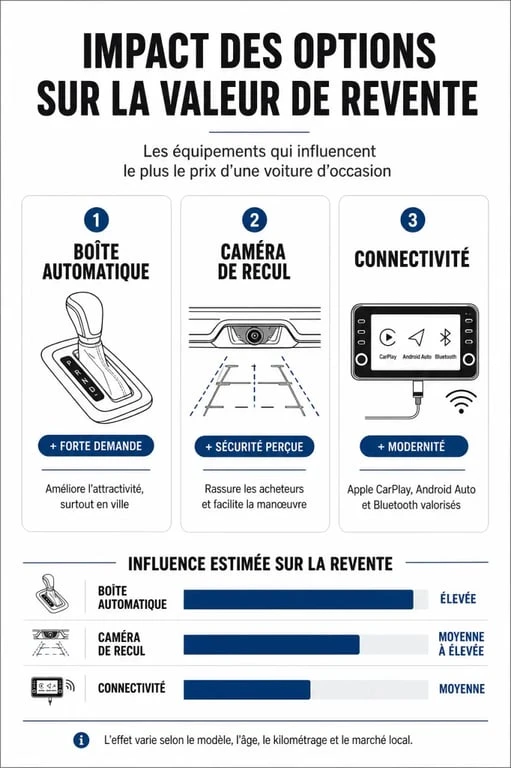 Infographie montrant l'impact des options de voiture sur la valeur de revente sur le marché de l'occasion