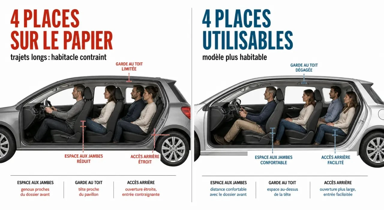 Habitabilité d'une voiture 4 places avec 4 adultes à l'aise ou non