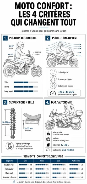 Moto confort : infographie comparative des critères de confort et des types de motos