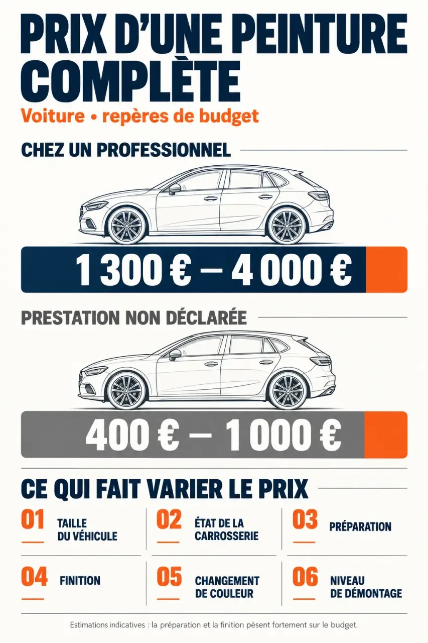 Infographie sur le prix peinture complète voiture et les facteurs qui font varier le devis