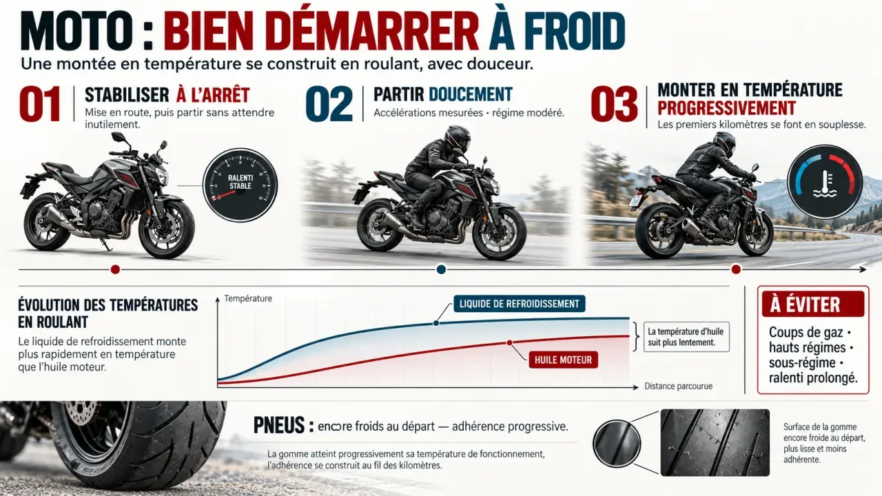 Temps de chauffe moto : démarrage, départ progressif et montée en température en roulant