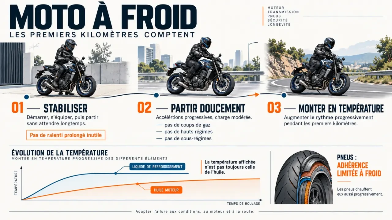 Temps de chauffe moto : démarrage, départ progressif et montée en température en roulant
